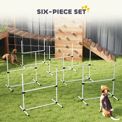 Set of 6 Dog Agility Training Equipment Adjustable Jump Bar Pet Exercise Kit with Carrying Bag (White)