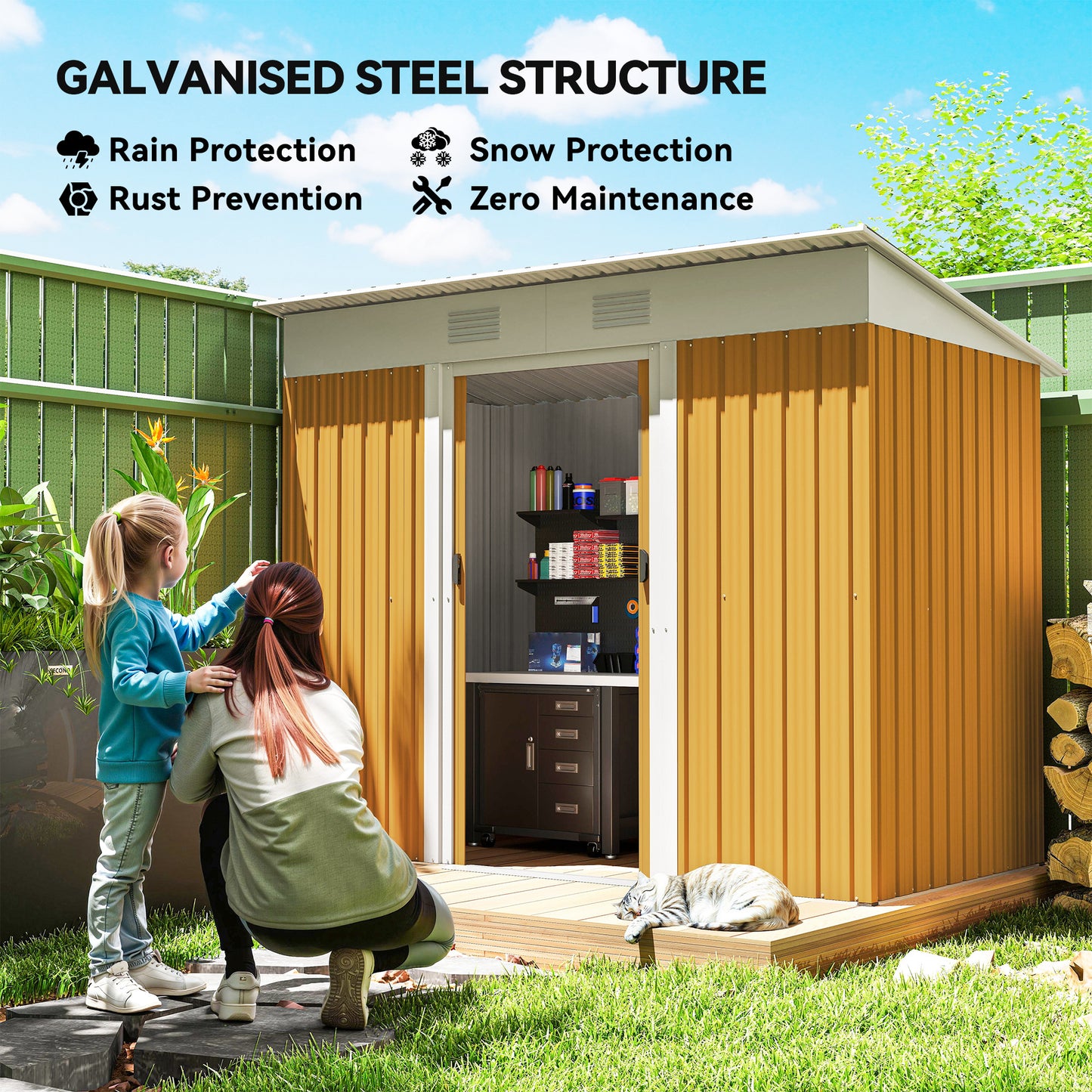 7' x 4' Outdoor Storage Shed, Metal Garden Tool Storage House Organizer with Lockable Sliding Doors and Vents for Backya