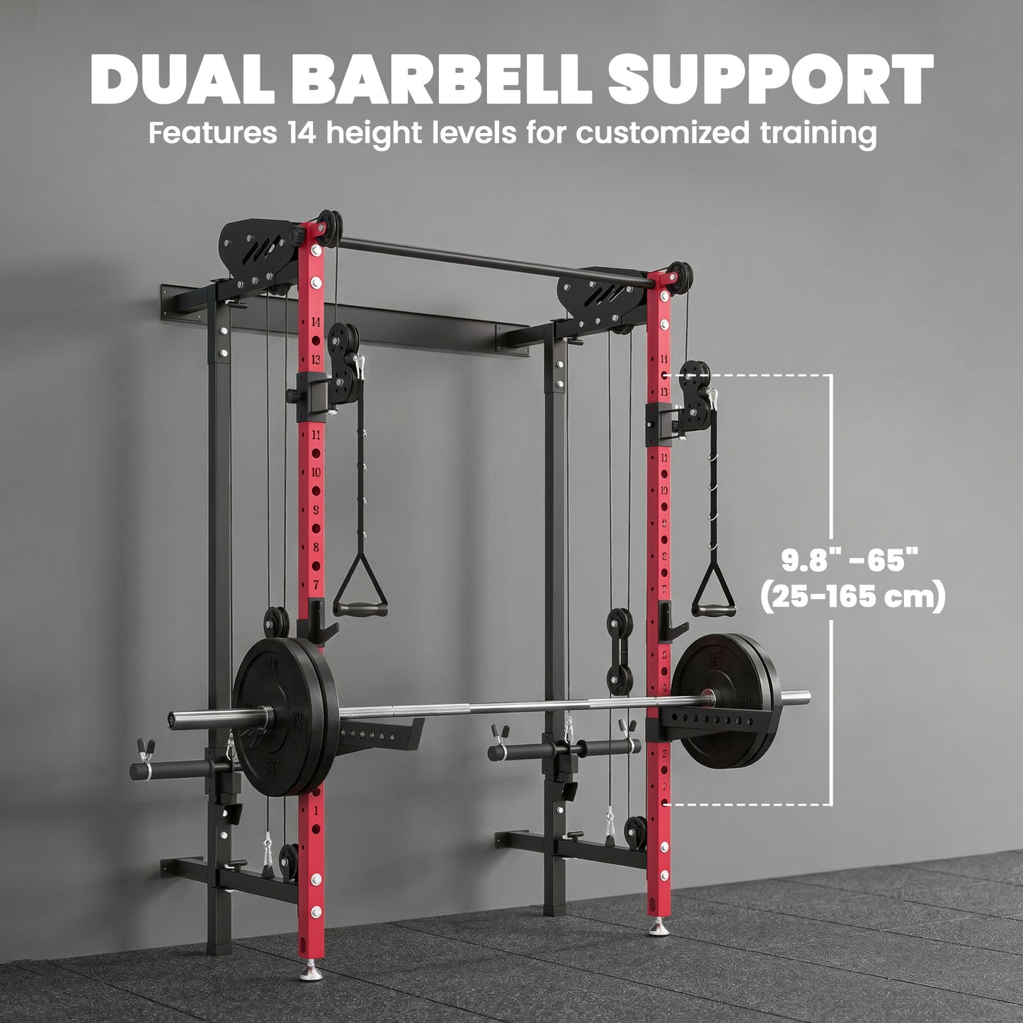 Soozier Foldable Power Cage, Space-Saving Power Rack with Pull-Up Bar, Cable Pulley System, 1540 lbs Capacity