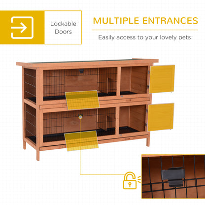 54"L 2-Story Large Rabbit Hutch Bunny Cage Wooden Pet House Small Animal Habitat with Lockable Doors, No Leak Tray and W