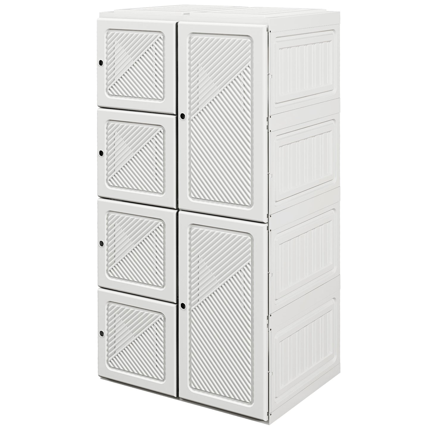 Portable Wardrobe, Foldable Storage Organzier with 8 Compartments, Magnet Doors, White