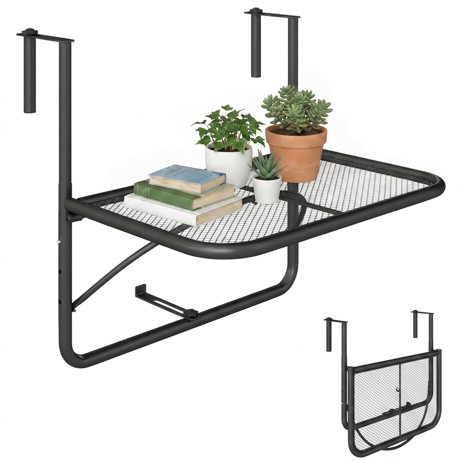 Adjustable Balcony Hanging Railing Table, Metal Mounting Mini Wall Desk Storage Rack, Outdoor Flower Stand Serving Table