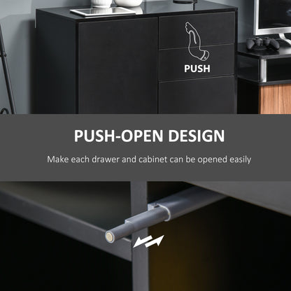 High Gloss Buffet Sideboard with 2 Drawers, 2 Doors and Adjustable Shelf, Kitchen Storage Cabinet with Push Open Design,