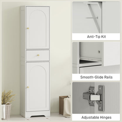 67" Tall Bathroom Cabinet, Slim Bathroom Storage Cabinet with 2 Doors, Drawer and Adjustable Shelf, White Wood Grain