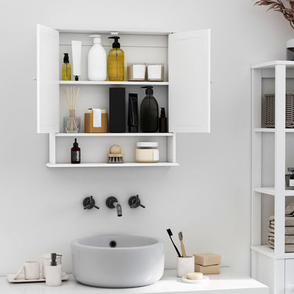 Medicine Cabinet, Wall-Mounted Bathroom Mirror Cabinet with Double Doors, Open Shelf, and Adjustable Shelf, Modern Bathr