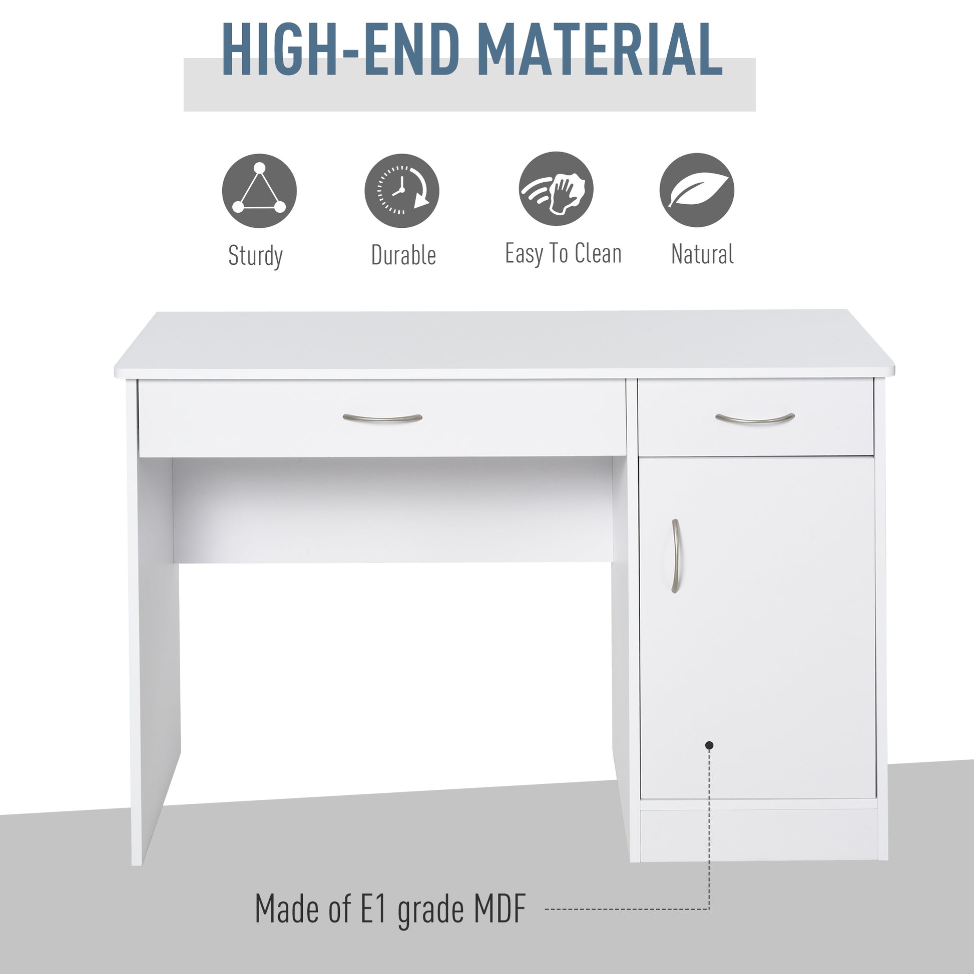 Computer Desk with Storage Drawers, Study Writing Table with Cabinet Adjustable Shelf for Home Office Workstation Bedroo