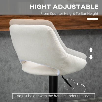 Bar Stools Set of 2, Swivel Counter Height Barstools with Adjustable Height, Linen Upholstered Bar Chairs with Round Met