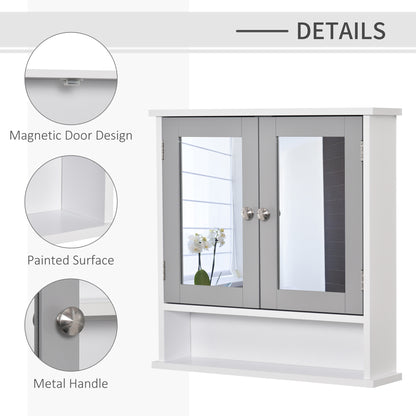 Medicine Cabinet, Wall-Mounted Bathroom Mirror Cabinet with Double Doors, Open Shelf, and Adjustable Shelf, Modern Bathr