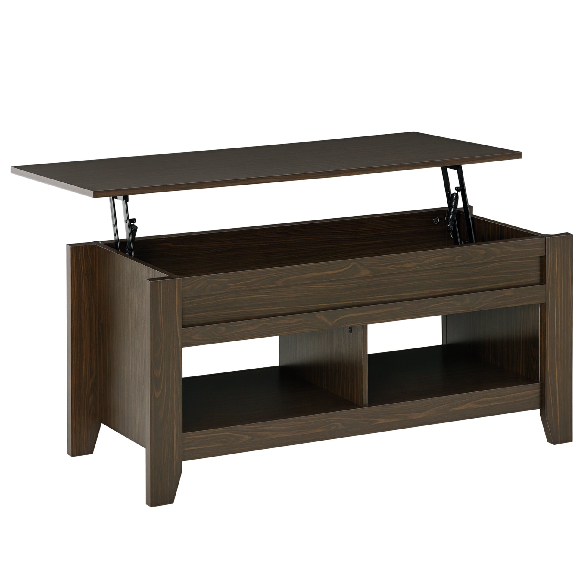 Lift Top Coffee Table with Hidden Storage Compartment and Open Shelves, Lift Tabletop Pop-Up Center Table for Living Roo