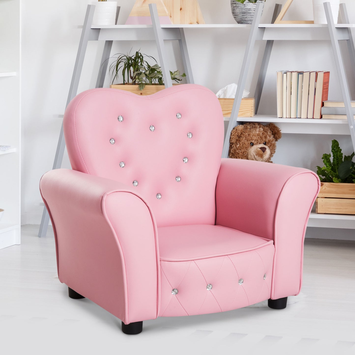 Qaba Kids Mini Princess Sofa Toddler Chair Children Upholstered Tufted Armchair Activity Couch Reclining Seat Boys Girls