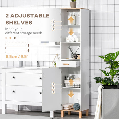 Bathroom Storage Cabinet with Cupboards and Drawer, Floor Free Standing Linen Tower, Tall Slim Side Organizer Shelves, W