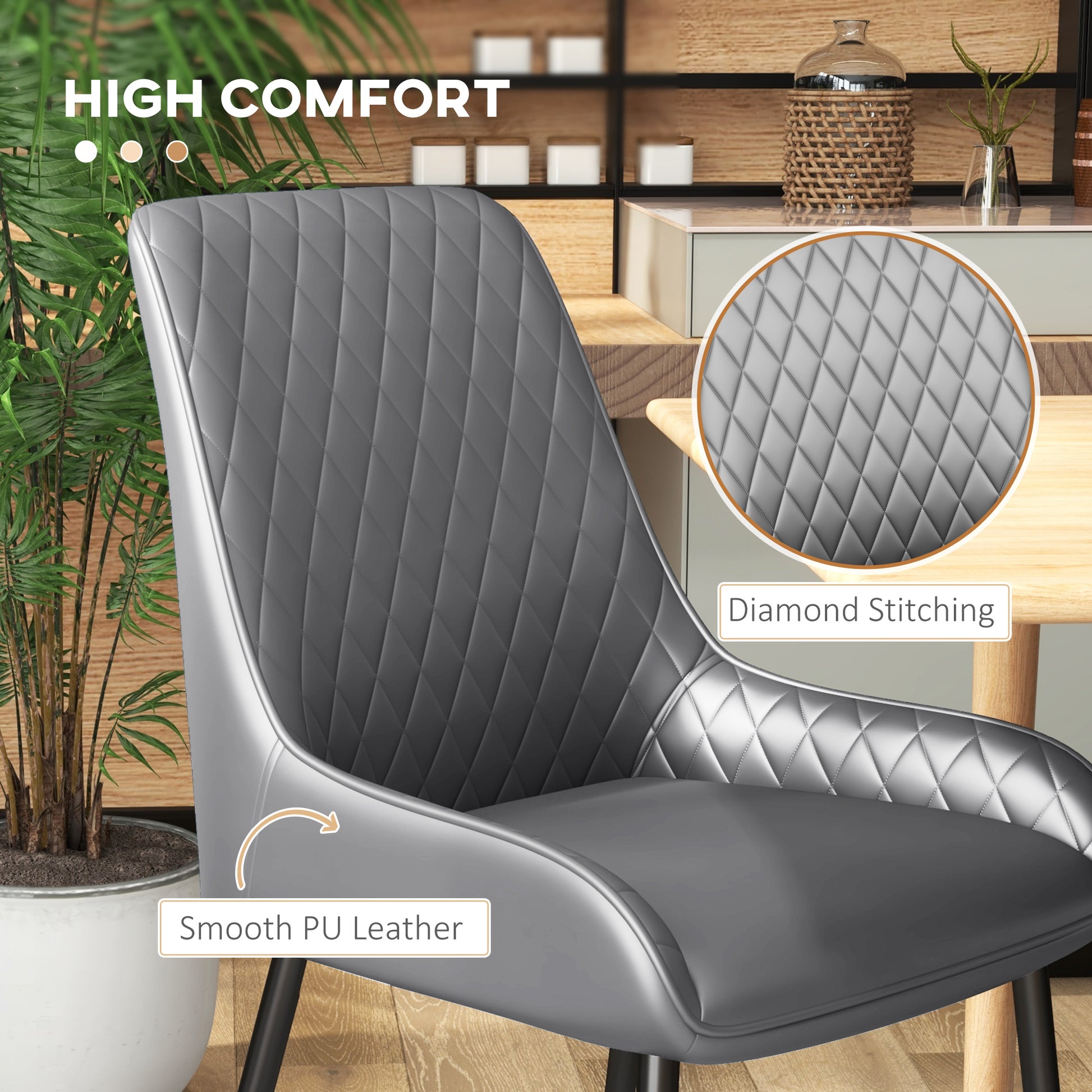 Upholstered Kitchen Chairs, Modern Dining Chairs Set of 4 with Diamond Tufting and Steel Legs for Dining Room, Grey