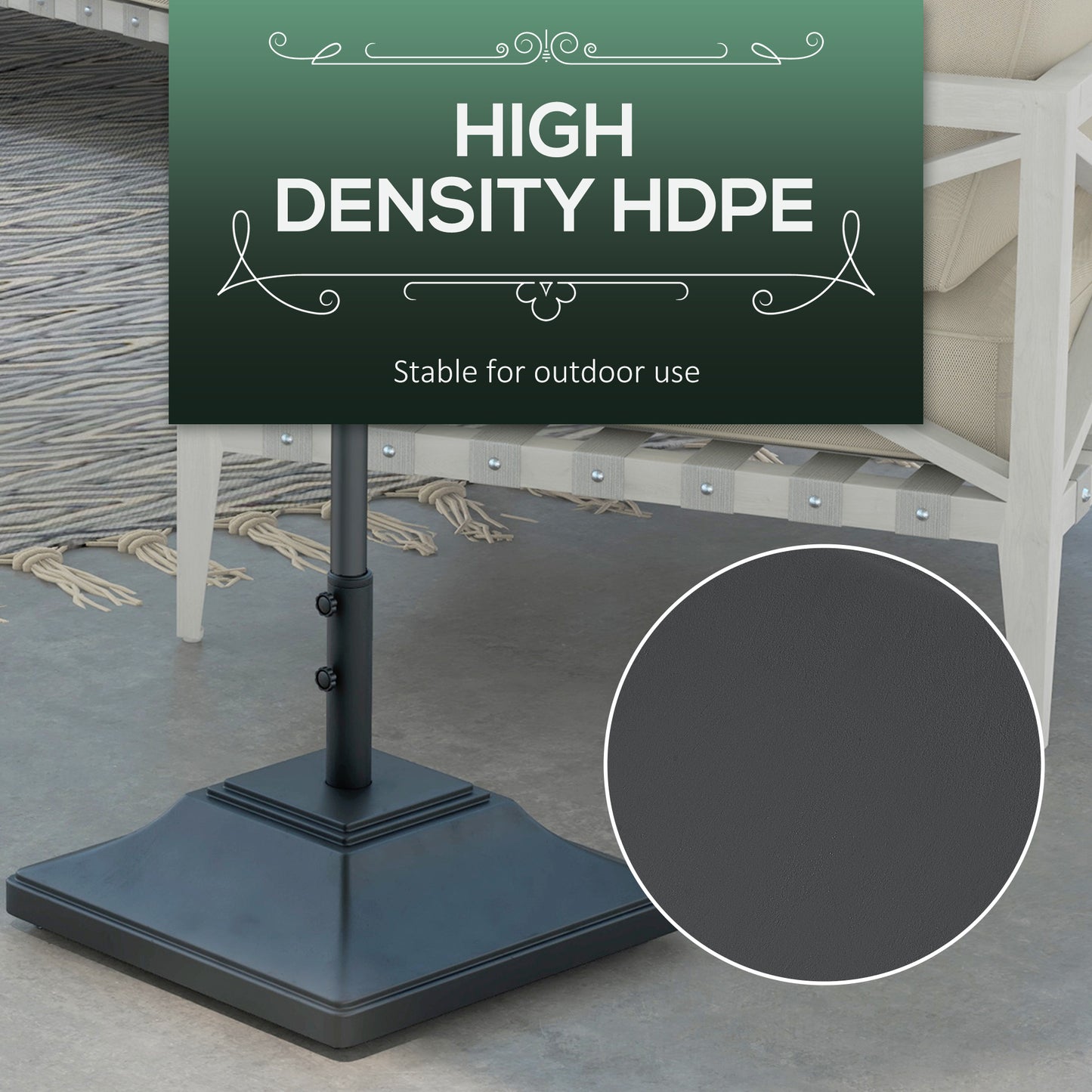 Square Umbrella Base with Wheels, 99 lbs Water or 132 lbs Sand Filled, with Double Adjustable Knob, Black
