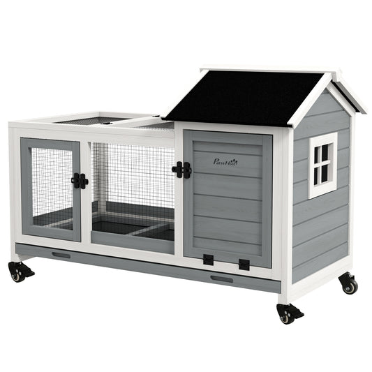Rabbit Cage with Wheels, Ramp, Run, Tray for Indoor Outdoor, Suitable for Rabbit, Guinea Pig, Grey