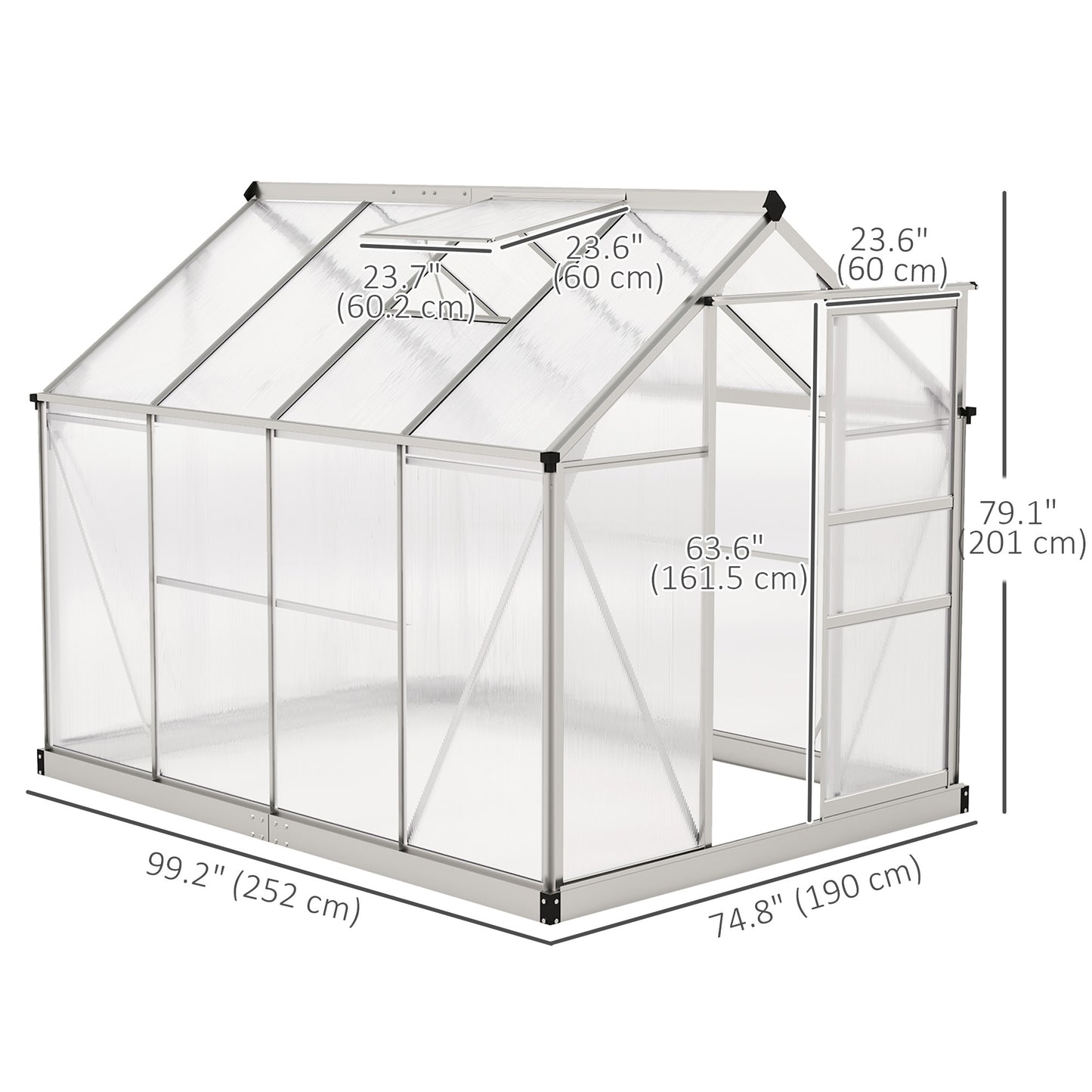 6' x 8' x 6.6' Polycarbonate Greenhouse, Walk-In Green House Kit Garden, Plants Grow, Galvanized Sheet Aluminum Frame wi