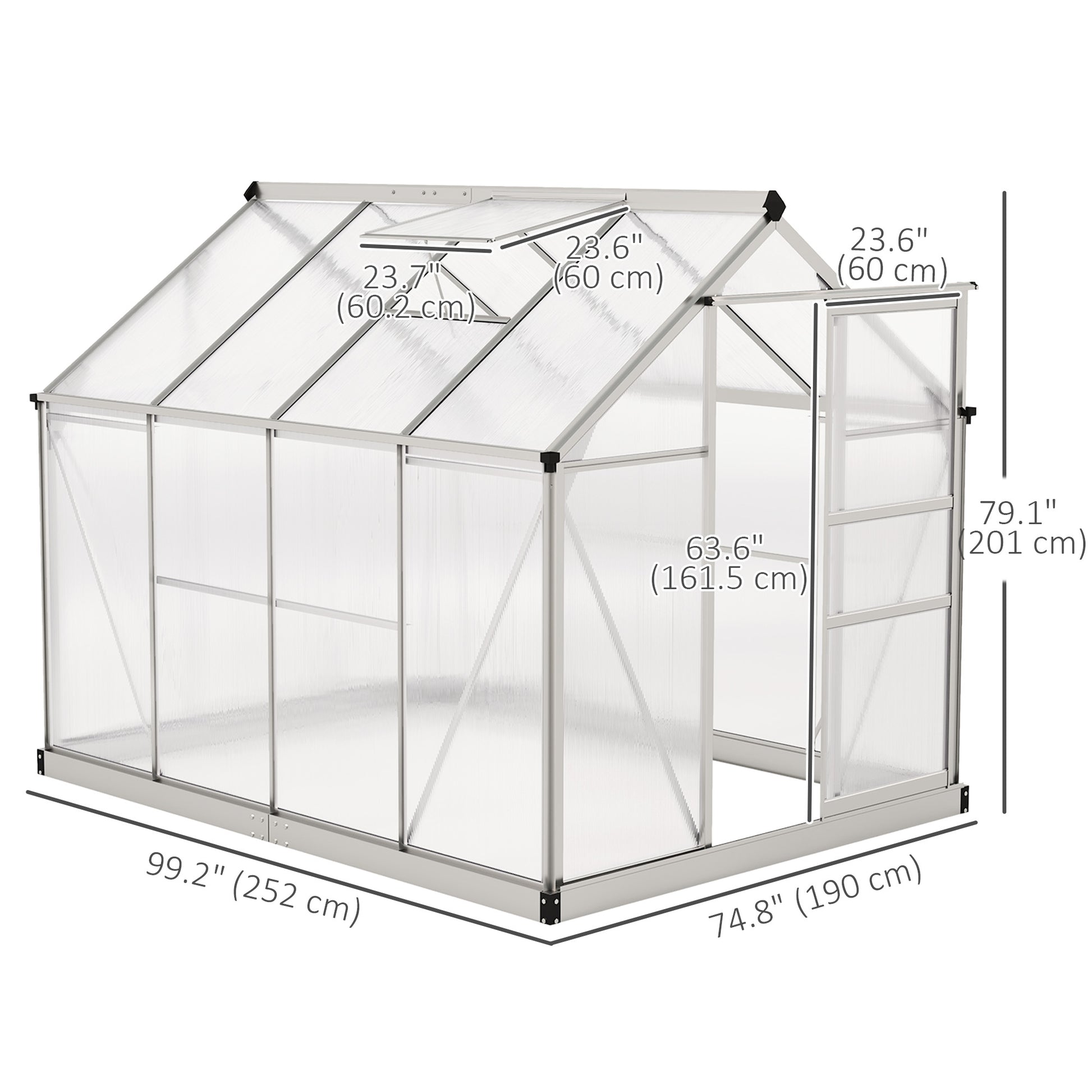 6' x 8' x 6.6' Polycarbonate Greenhouse, Walk-In Green House Kit Garden, Plants Grow, Galvanized Sheet Aluminum Frame wi