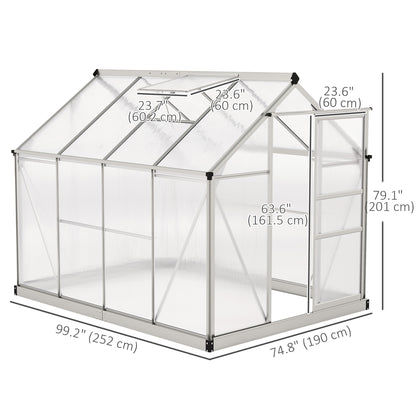 6' x 8' x 6.6' Polycarbonate Greenhouse, Walk-In Green House Kit Garden, Plants Grow, Galvanized Sheet Aluminum Frame wi