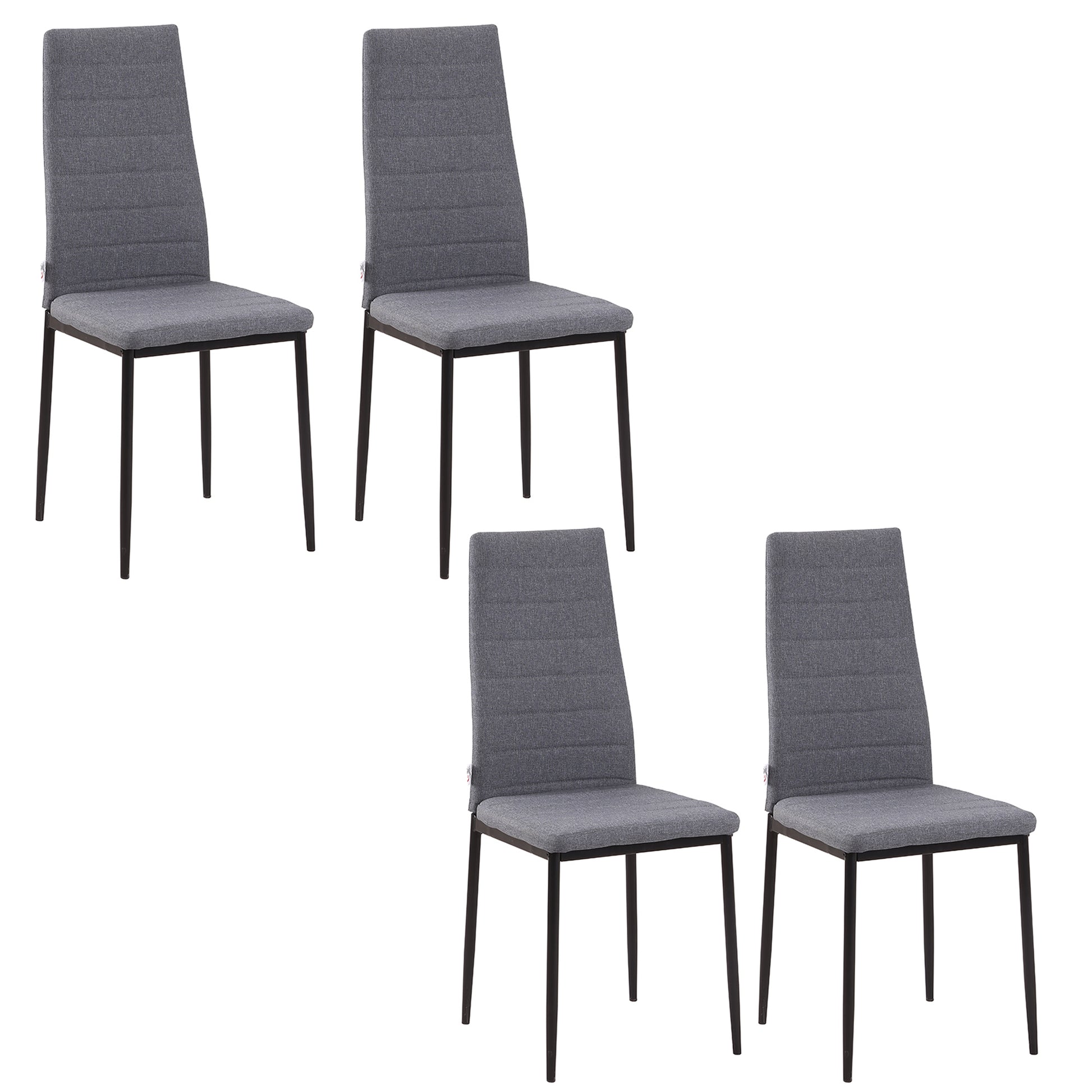 Modern Dining Chairs Set of 4, Upholstered Linen Fabric Kitchen Chairs with Channel Tufting and Metal Legs for Living Ro