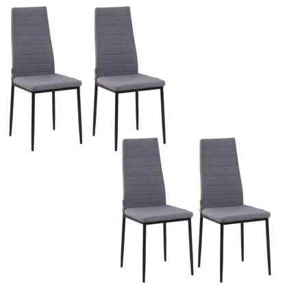 Modern Dining Chairs Set of 4, Upholstered Linen Fabric Kitchen Chairs with Channel Tufting and Metal Legs for Living Ro
