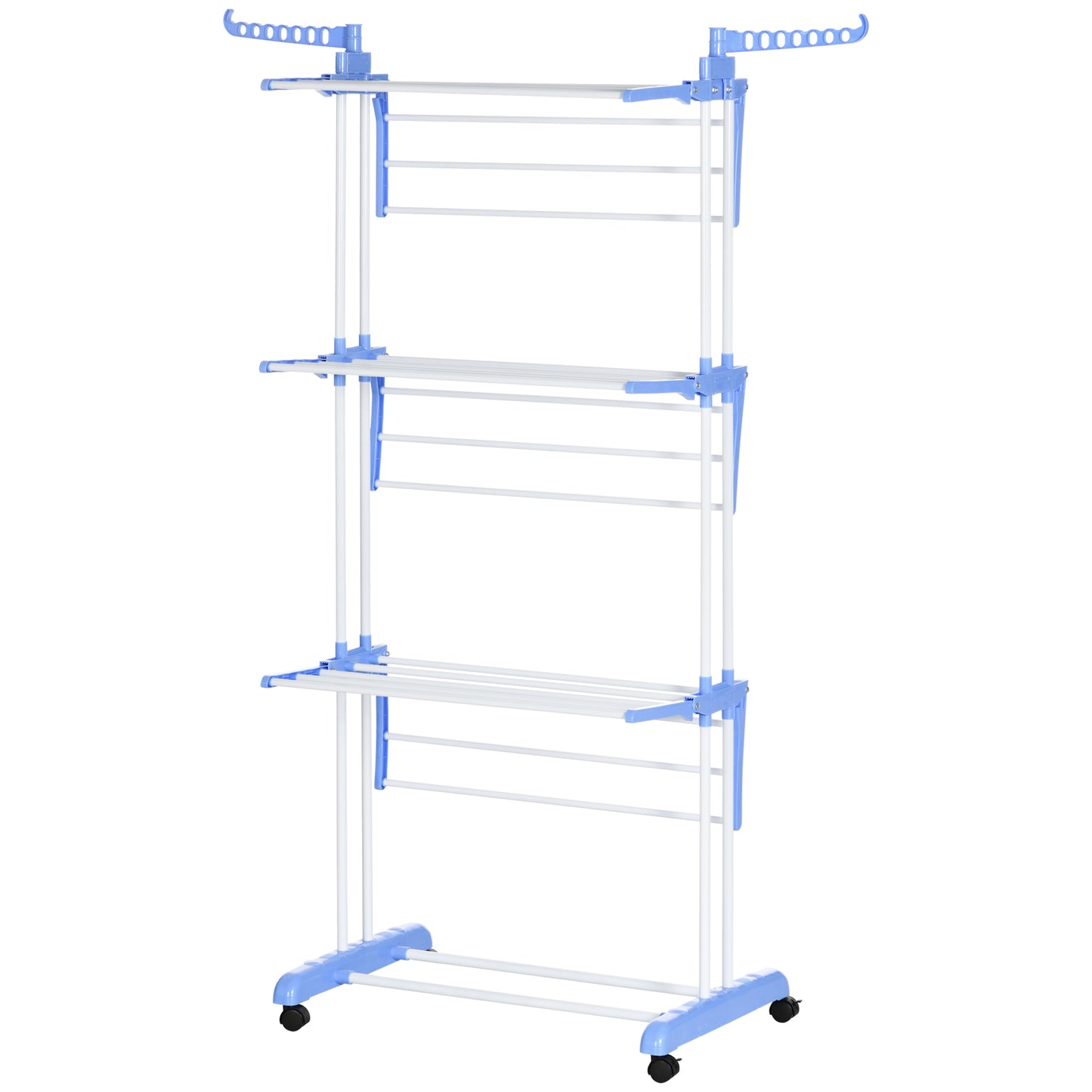 Foldable Clothes Drying Rack, 4-Tier Steel Laundry Rack for Drying Clothes with 2 Side Wings and 4 Castors, Indoor and O