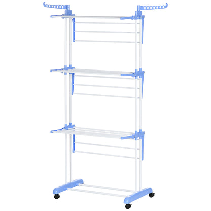Foldable Clothes Drying Rack, 4-Tier Steel Laundry Rack for Drying Clothes with 2 Side Wings and 4 Castors, Indoor and O