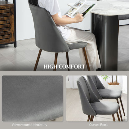 Upholstered Dining Chairs Set of 4, Velvet Accent Chair with Back and Wood-grain Steel Leg for Kitchen, Dark Grey