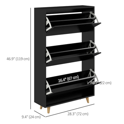 Slim Shoe Storage Cabinet with 3 Flip Drawers and Adjustable Shelves, Shoe Cabinet for 18-24 Pairs, Black