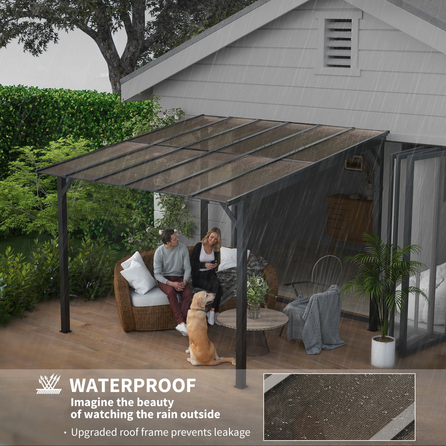 10' x 10' Hardtop Gazebo Wall-Mounted / Free Standing Outdoor Pergola with UPF 50+ & Waterproof Polycarbonate Roof