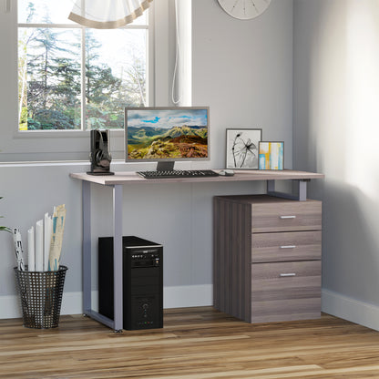 47" Computer Desk Writing Table Workstation with Multi-Use Reversible 3 Drawers Metal Frame Home Office Furniture, Dark 