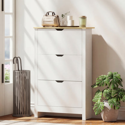 Shoe Storage Cabinet with 3 Flip Drawers and Adjustable Shelves for 12-18 Pairs of Shoes, White