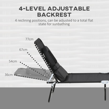 Folding Lounge Chair Set of 2, Reclining Beach Tanning Chair with Face Hole, Pillow, 4-Position Adjustable Flat Sun Loun
