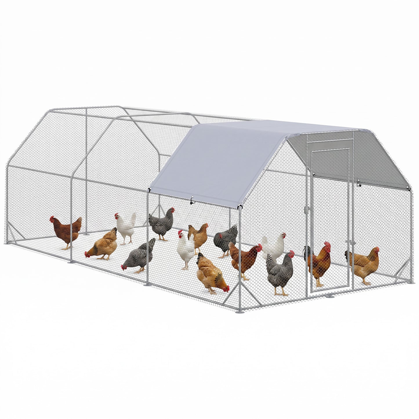 Chicken Run Outdoor, Galvanized Large Metal Chicken Coop Cage, Walk-in Enclosure Poultry Hen Run House Playpen Rabbit Hu