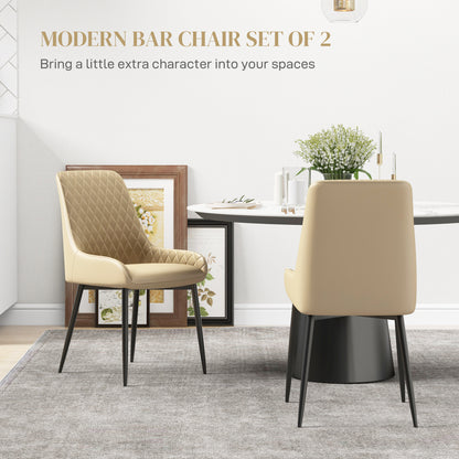 Upholstered Kitchen Chairs, Modern Dining Chairs Set of 2 with Diamond Tufting and Steel Legs for Dining Room, Khaki