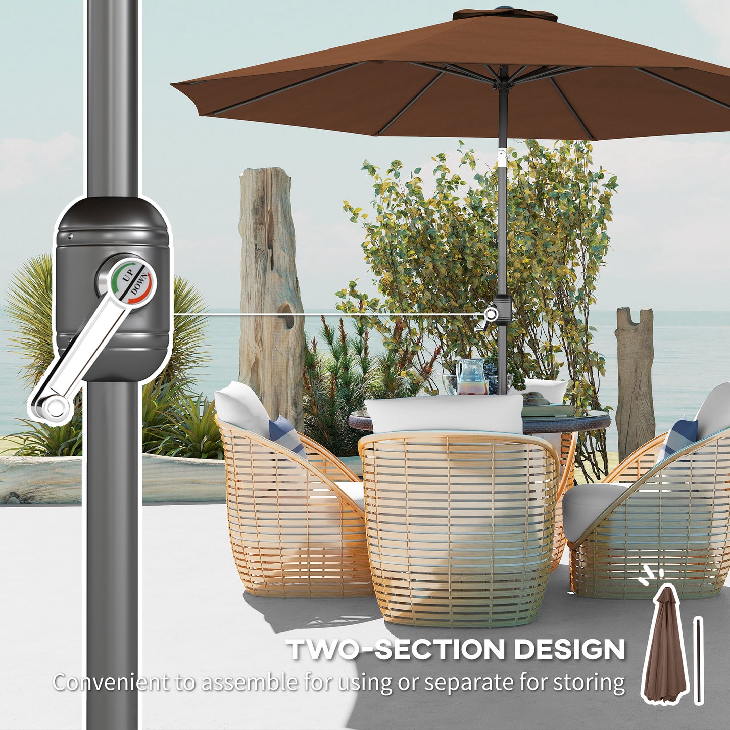 10' x 8' Round Market Umbrella, Patio Umbrella with Crank Handle and Tilt, Outdoor Parasol for Garden, Bench, Lawn, Coff