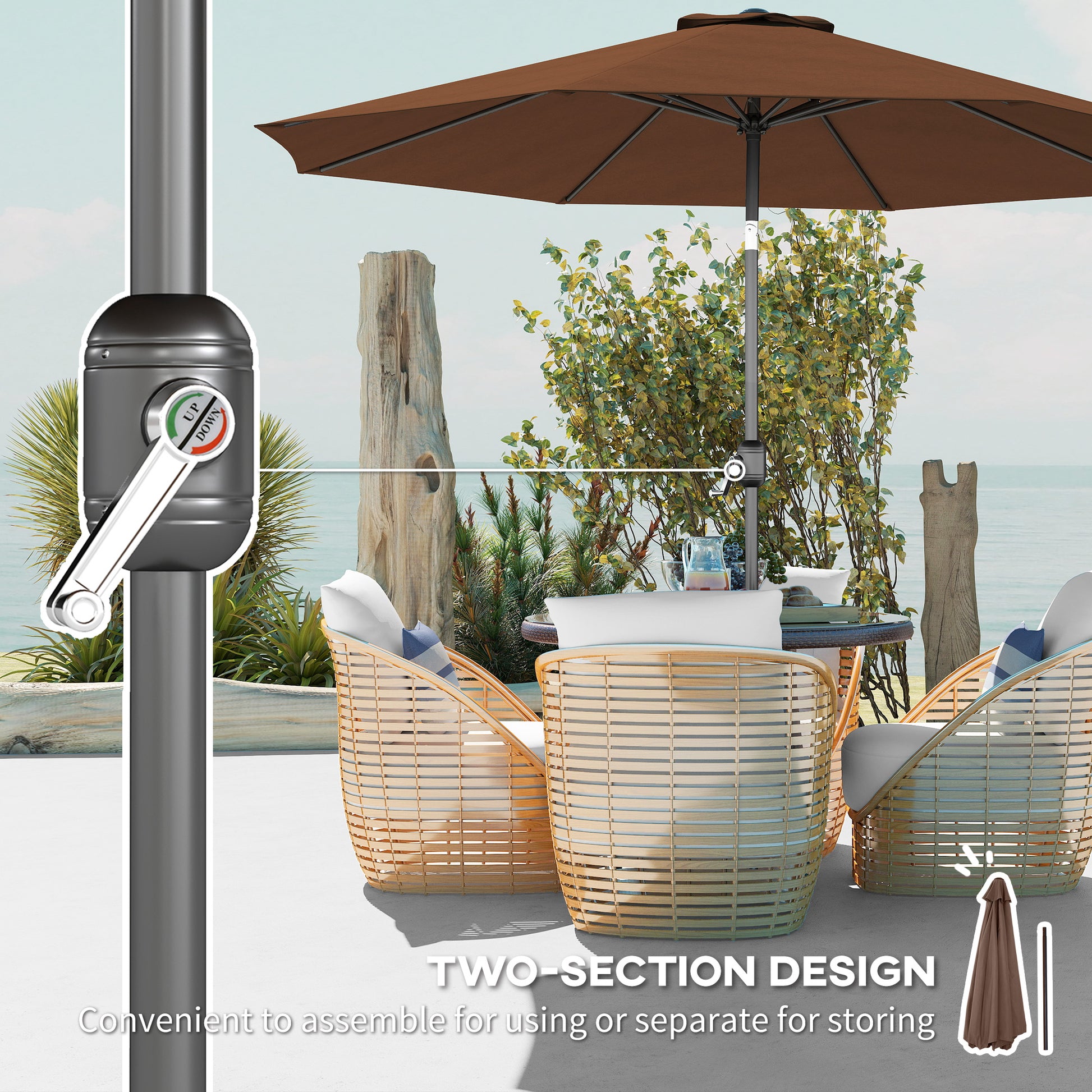 10' x 8' Round Market Umbrella, Patio Umbrella with Crank Handle and Tilt, Outdoor Parasol for Garden, Bench, Lawn, Coff