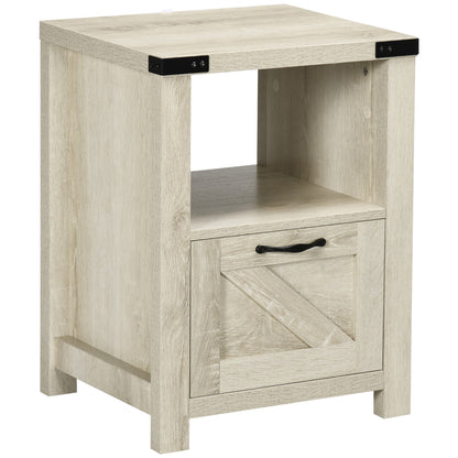 Side Table with Storage, Farmhouse End Table with Drawer, Open Shelf and Barn-style Panel, Nightstand for Living Room, B