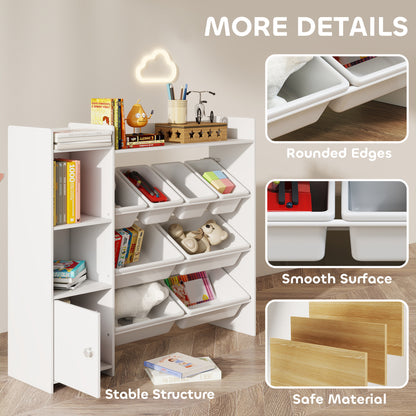Qaba Kids Bookshelf and Toy Storage Organizer, Children Bookcase with 8 Removable Bins, Cabinet for Playroom, Kids Room,