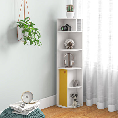 5-Tier Corner Bookcase, Storage Bookshelf, Freestanding Display Shelves with Open Compartments and Cabinet for Home Offi