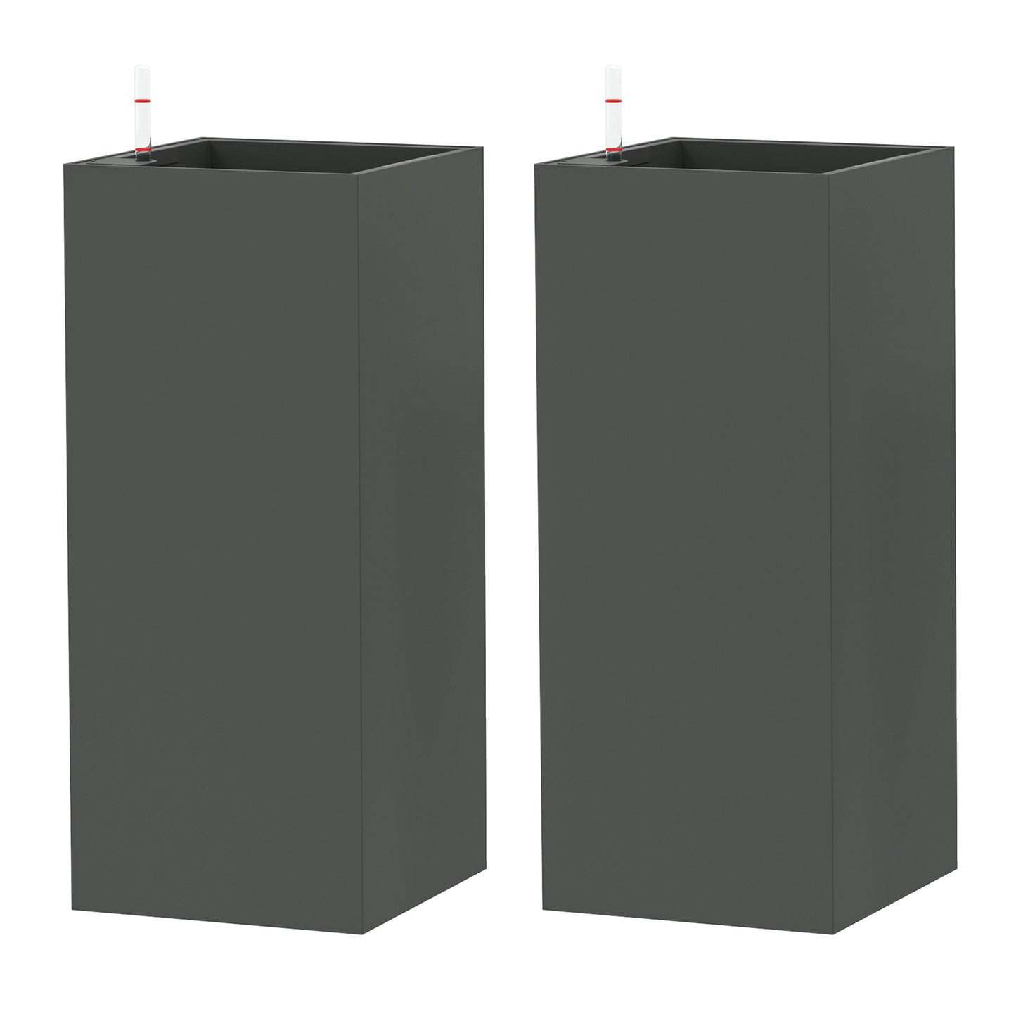 2 Pack Planter Box, 26 Inch Plastic Flower Pots with Water Level Indicator, Drainage Hole and Drain Plug, Dark Grey