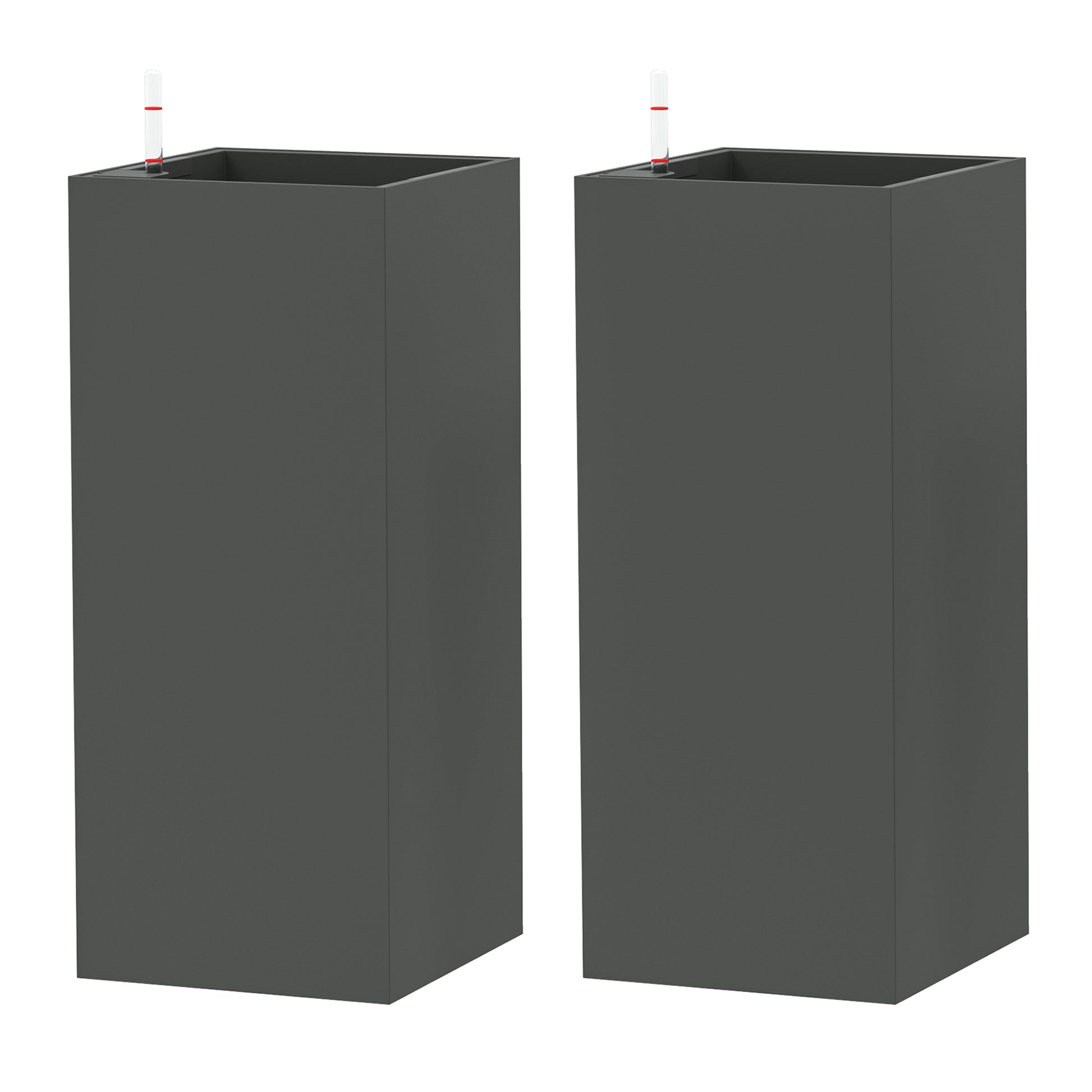 2 Pack Planter Box, 26 Inch Plastic Flower Pots with Water Level Indicator, Drainage Hole and Drain Plug, Dark Grey