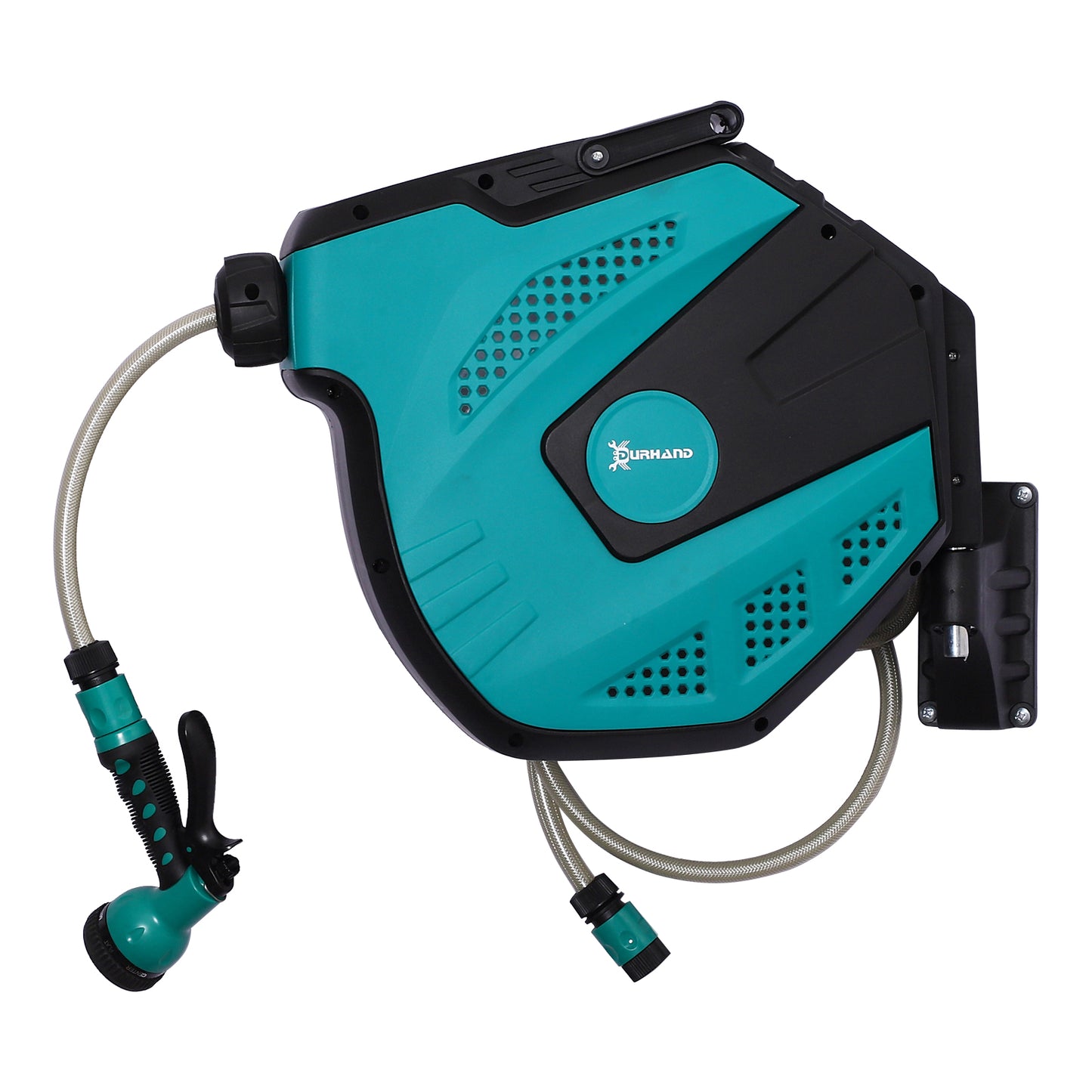 Retractable Garden Hose Reel 1/2" x 49 ft Wall Mounted with Automatic Rewind, 180° Swivel Bracket, Any Length Lock, 7 Pa