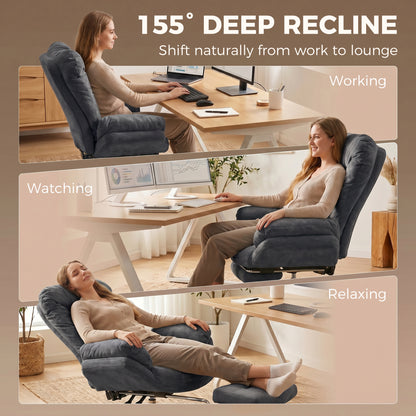Criss Cross Chair with Wheels, Waterfall Armrests, Overstuffed Wide Office Chair with Footrest, Dark Grey