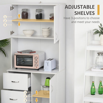 Freestanding Kitchen Buffet with Hutch Storage Organizer with 2 Door Cabinets, 3 Drawers and Open Countertop, Adjustable