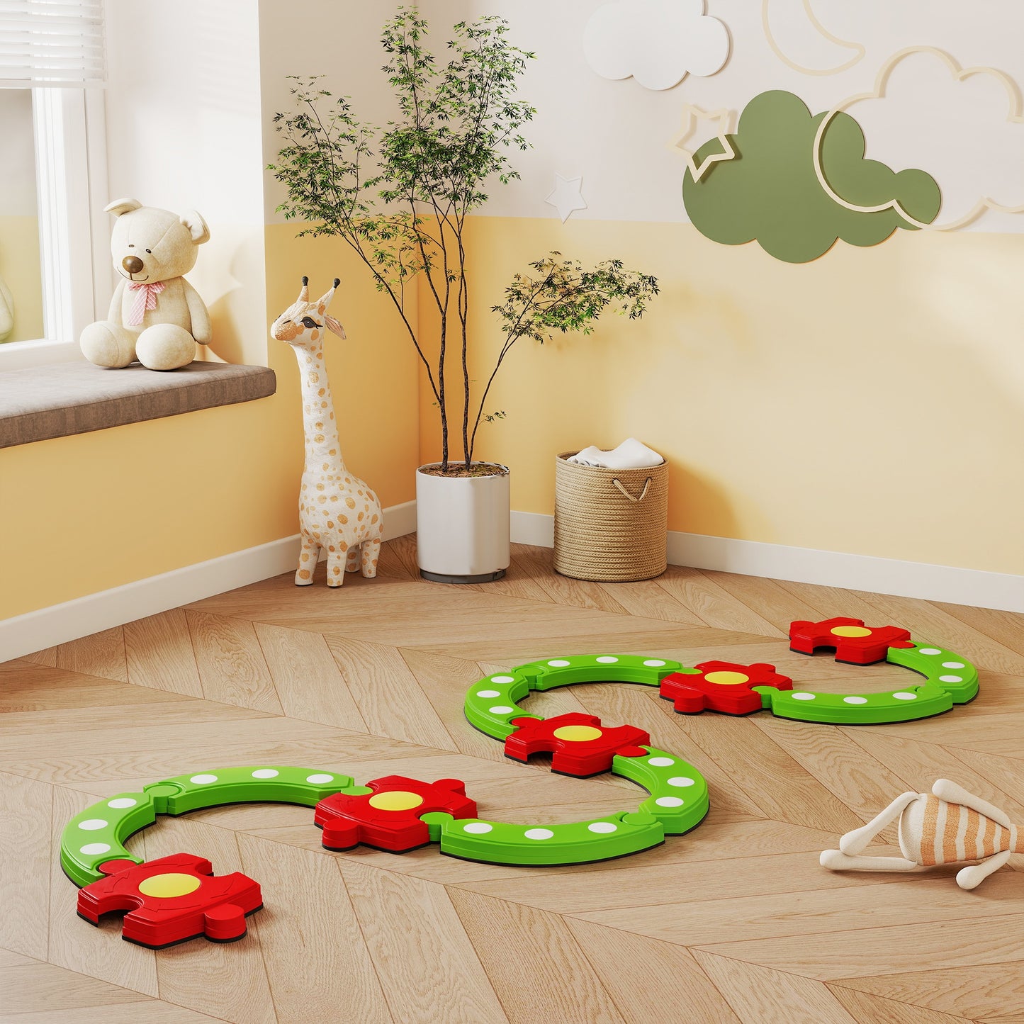 Qaba Kids Balance Beam Stepping Stones with Non-slip Surface for Kids 3-8, Build Coordination and Gross Motor Skills, Gr