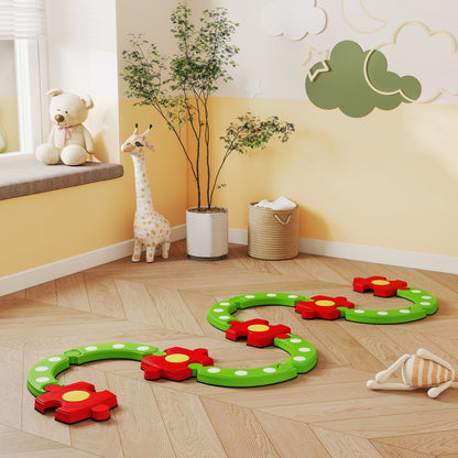 Qaba Kids Balance Beam Stepping Stones with Non-slip Surface for Kids 3-8, Build Coordination and Gross Motor Skills, Gr
