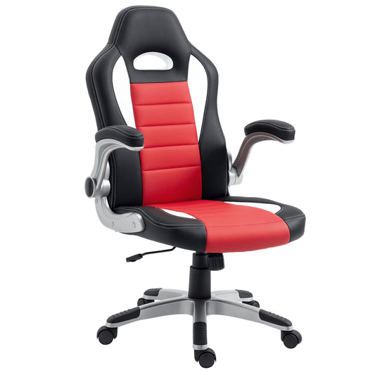 Racing Gaming Chair PU Leather Office Chair Executive Computer Desk Chair with Adjustable Height, Flip Up Armrest, Swive