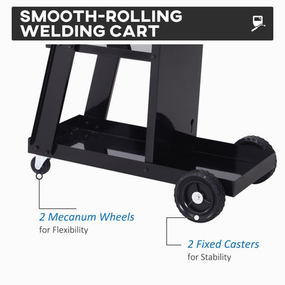 3 Tier Welding Cart Welder Trolley Garage Welding/Plasma Cutter Cart for Tanks Gas Bottles w/ Safety Chain Black