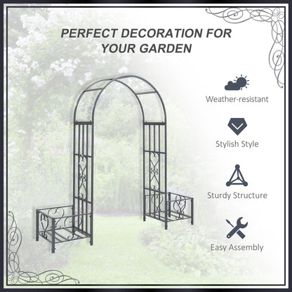 7FT Metal Garden Arch with 2 Planter Boxes, Decorative Outdoor Walkway Arbor for Climbing Vine Plants for Patio Backyard