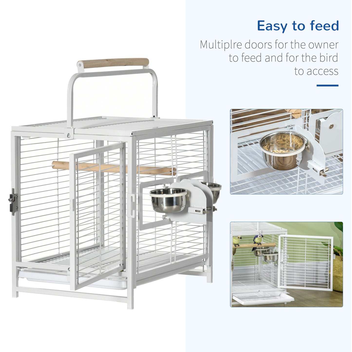 Bird Travel Carrier Cage, Portable Metal Bird Cage for Parrots Conures Cockatiel Parakeets with Stand Perch, Stainless S