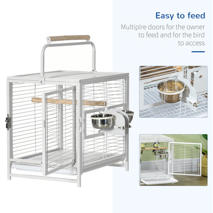 Bird Travel Carrier Cage, Portable Metal Bird Cage for Parrots Conures Cockatiel Parakeets with Stand Perch, Stainless S